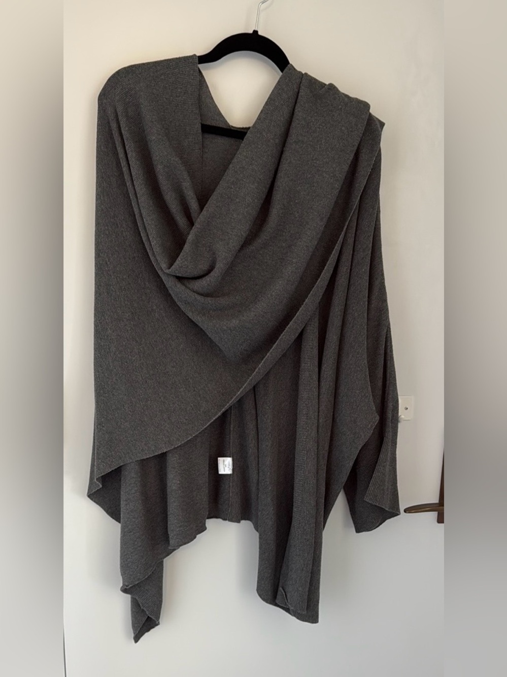 Eileen Fisher Gray Organic Cotton Knit One Armed Shawl Wrap